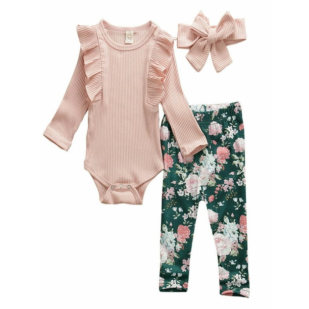 Newborn Infant Baby Girl Clothes Set Long Sleeve Romper Jumpsuit Floral Ruffle Shorts Headband Playsuit Spring Outfits Set